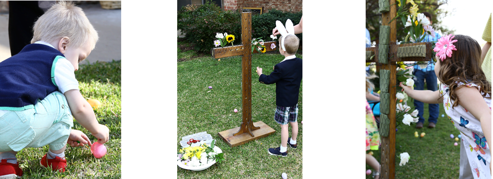Kids with Easter eggs & flowering cross at St. Martin-in-the-Fields Episcopal Church